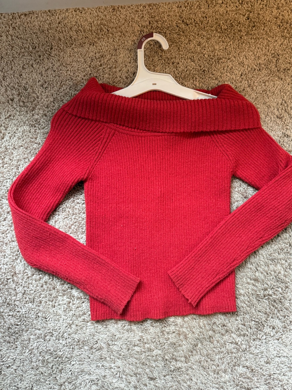 art class Red Off-Shoulder Ribbed Knit Top for Kids